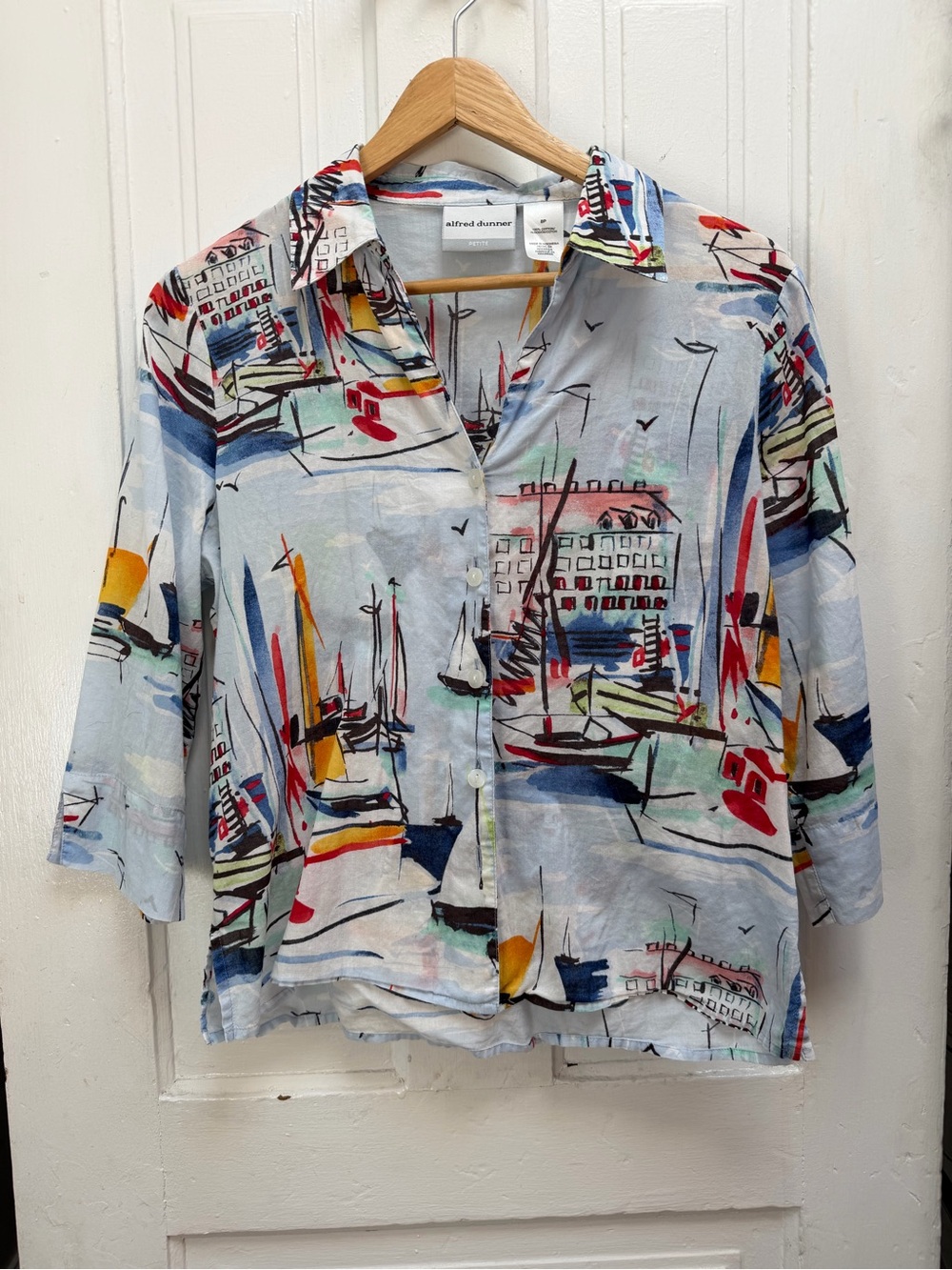 Alfred Dunner Light Blue Nautical Print Button-Up